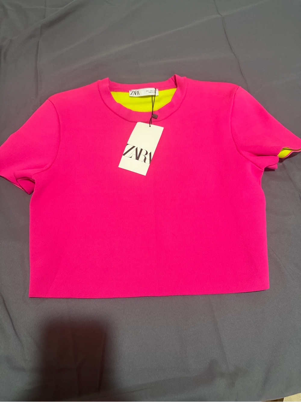 Zara Hot Pink Short Sleeve Cropped Top